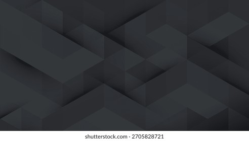 Schwarzer geometrischer abstrakter Hintergrund. Muster von Dreiecken und Würfeln. Modernes Grafikdesign BG für Banner, Flyer, Karte, Abdeckung oder Broschüre
