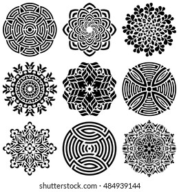 Black geometric abstract mandala vector illustration collection