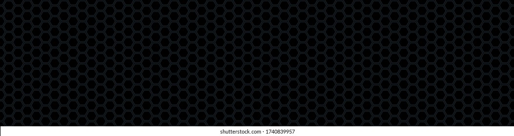 Nahtloses Vektorbanner aus schwarzem Wabenmosaik. Schwarzer sechseckiger Fliesenboden. Drucken für Verpackung, Hintergrund, Stoff, Verpackung, Scrapbooking. Andere Mosaikmuster in Mosaiksammlungen. 