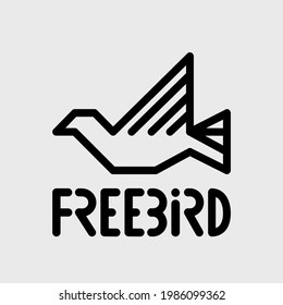 Black geometric bird flying line logo, minimal adorable drawing pet shop brand, fly freebird cartoon icon.