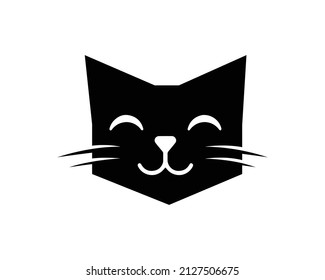 Black Geometric Cat head logo design, Vector Icon.
