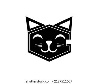 Black Geometric Cat head logo design, Vector Icon.