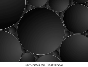 Círculos geométricos negros con contornos de plata gris. Diseño de tecnología corporativa de vectores