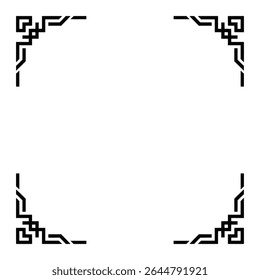 Black geometric corner designs form a square frame on a white background simple minimalist style