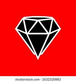Black Geometric Diamond Icon on Red Background – Minimalist Design
