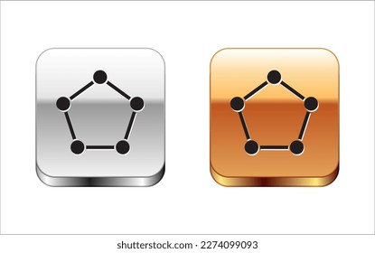 Black Geometric figure Pentagonal prism icon isolated on white background. Abstract shape. Geometric ornament. Silver-gold square button. Vector Illustration