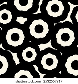 Black Geometric Flowers Decorative seamless pattern. Repeating background. Tileable wallpaper print.