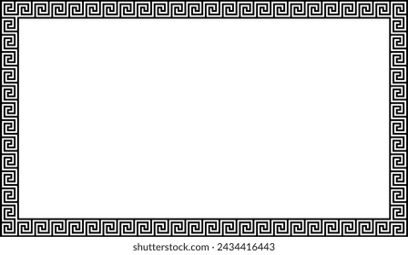 Black geometric greek pattern frame on white background.