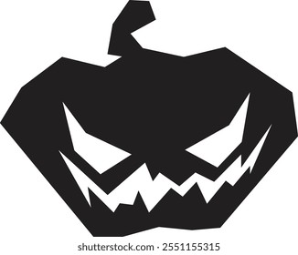 Black, geometric halloween pumpkin with sharp teeth and glowing eyes creates a spooky, menacing atmosphere, perfect for holiday projects