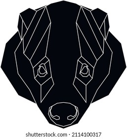 La cabeza geométrica negra de badger. Animal abstracto poligonal. Ilustración vectorial.