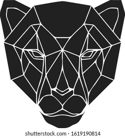 The black geometric head of cheetah or panther. Polygonal abstract animal of Africa. Vector illustration.