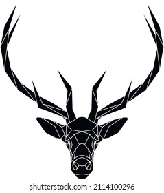 The black geometric head of deer. Polygonal abstract elk animal. Vector illustration.