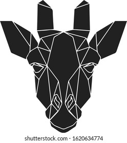 The black geometric head of giraffe. Polygonal abstract animal of Africa. Vector illustration.