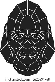 The black geometric head of gorilla. Polygonal abstract animal of Africa. Vector illustration.