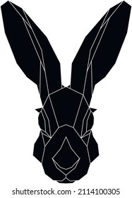 The black geometric head of hare. Polygonal abstract rabbit animal. Vector illustration.