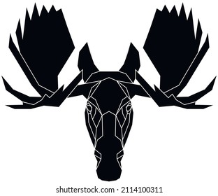The black geometric head of moose. Polygonal abstract animal. Vector illustration.