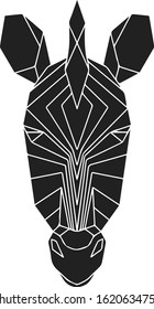 The black geometric head of zebra. Polygonal abstract animal of Africa. Vector illustration.