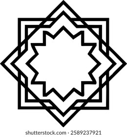 A black geometric Islamic pattern featuring a star shape, symbolizing harmony and tradition in Islamic art.