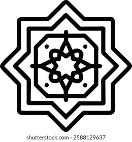 Black geometric Islamic pattern symbolizing Ramadan blessings, tradition, and devotion.