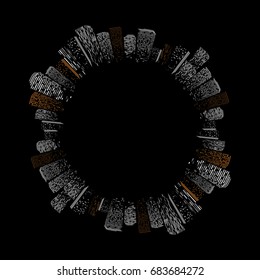 Black geometric isolated abstract big city vector illustration. Night modern town building silhouette, skyscraper frame