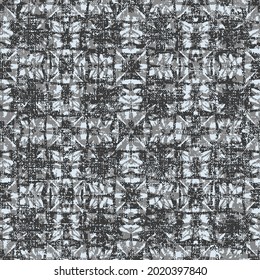Black geometric linen texture background. Seamless abstract textile effect. Distressed indigo dye pattern. ornamental elements on white background.