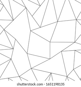 Black geometric lines forms triangles and polygons, background. Abstract big and small crack polygon seamless pattern. Geometric background. Vector black and white background