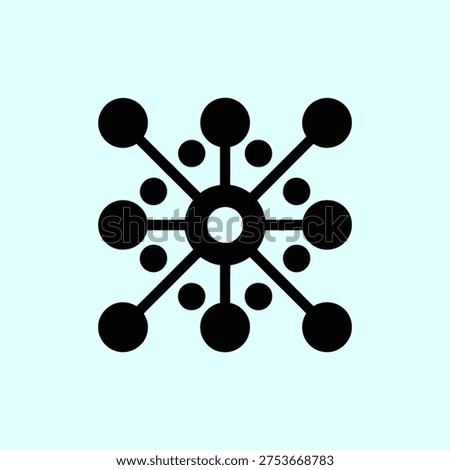 Black geometric link icon, node cluster, central hub design