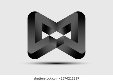 Black geometric logo design 3D element template. Modern twisted letter M icon. Company Theme, Construction, Technology, Infographics vector isolated on white background 