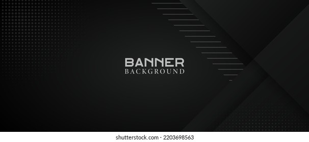 Fondo geométrico negro de la pancarta larga. Plantilla moderna de diseño de pancartas con patrón de línea	