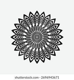 Schwarzes geometrisches Mandala-Blumenmuster auf weißem Hintergrund