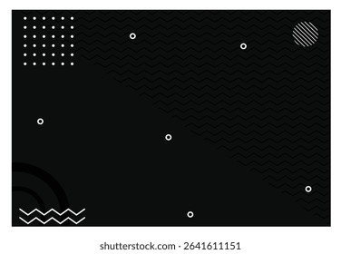 Black geometric memphis background vector. background illustration and color elements with minimalist abstract shapes