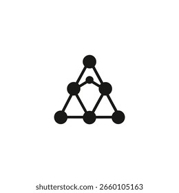 Una red geométrica negra o estructura molecular con nodos interconectados, aislados sobre un fondo blanco.