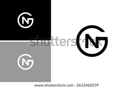 Black Geometric NG or GN Letter Design Vector with circle shape concpt for personal branding