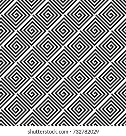 Black geometric ornament on white background. Seamless pattern for web, textile and wallpapers