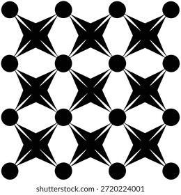Black Geometric Pattern of Circles and Starbursts on White Background abstract