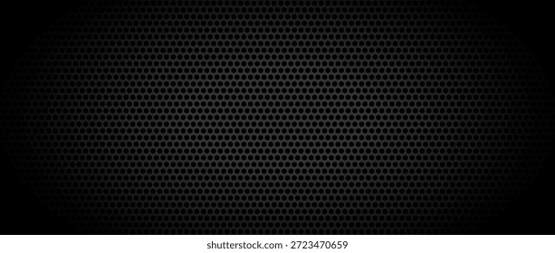 Fondo perforado geométrico negro. Textura Abstractas del patrón de la tecnología. Fondo de pantalla técnico de diseño de rejilla circular. Concepto de aislamiento de Ilustración vectorial. Fondo de la cubierta del agujero redondo gris oscuro