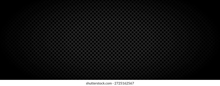 Fondo de textura perforada geométrica negra. Abstractas patrón tecnológico. Fondo de pantalla técnico de diseño de rejilla circular. Concepto de aislamiento de Ilustración vectorial. Fondo de la cubierta del agujero redondo gris oscuro