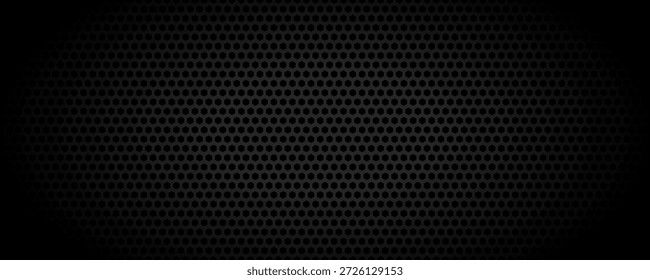 Fondo de textura perforada geométrica negra. Telón de fondo Abstractas del patrón de la tecnología. Fondo de pantalla técnico de diseño de rejilla circular. Concepto de aislamiento de Ilustración vectorial. Cubierta de agujero redondo gris oscuro 