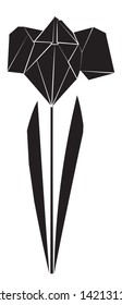 Black geometric polygonal Iris. Origami flower
