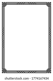 Black geometric rectangular framework. Celtic style. Interlaced lines and knots. A3, A4 page size. 