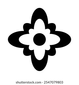 Black geometric regular flower. Traditional flower top view element for Japanese and Chinese prints and postcards. Simple vector decorative element isolated on white background