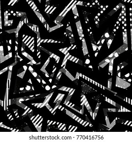 Black geometric seamless pattern with grunge effect