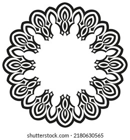 Black geometric shapes in the form of a round decorative frame, design element on a white background.
 Decorative ornament in ethnic oriental style.