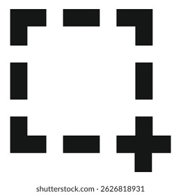 Black geometric shapes forming a plus sign on white background