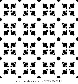 Black geometric shapes - seamless pattern. Abstract pattern, white background, black circles and rectangles.