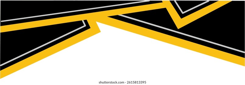 Black Geometric Shapes With White and Yellow Lines. Decorative Element of Header and Corner Border Frame.