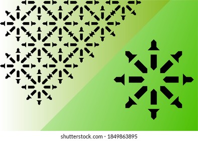 Black geometric snowflake star pattern on a white to green gradient background. Perfect for modern Islamic art, digital wallpapers, and abstract design themes.