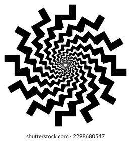 Forma de espiral geométrica negra sobre fondo blanco