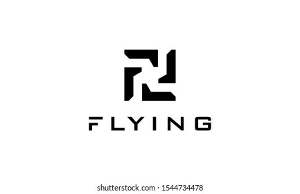 Black Geometric Square Initial Letter F or FF with Plane Airplane Logo Design Inspiration