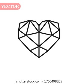 Vector de corazón de estilo geométrico negro. corazón de diseño de estilo poligonal. Ilustración de San Valentín
